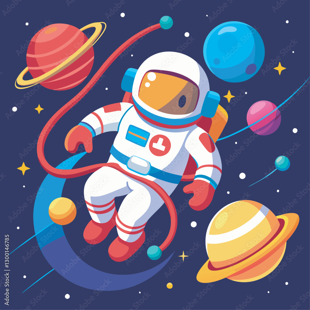 Fun Astronaut in White Spacesuit Illustration Art & Illustration