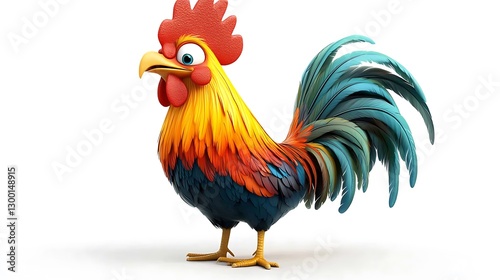 Colorful cartoon rooster studio illustration playful close-up fun