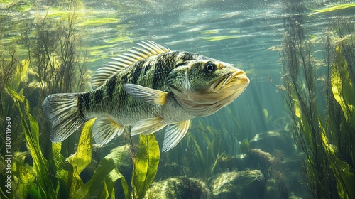 Submerged Calico Bass: A Serene Underwater Portrait