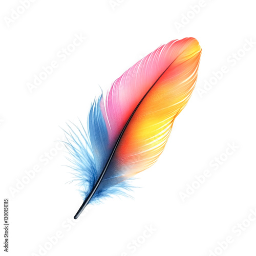 Vibrant Rainbow Feather Soaring in Air Graceful Flight Magical Colors
