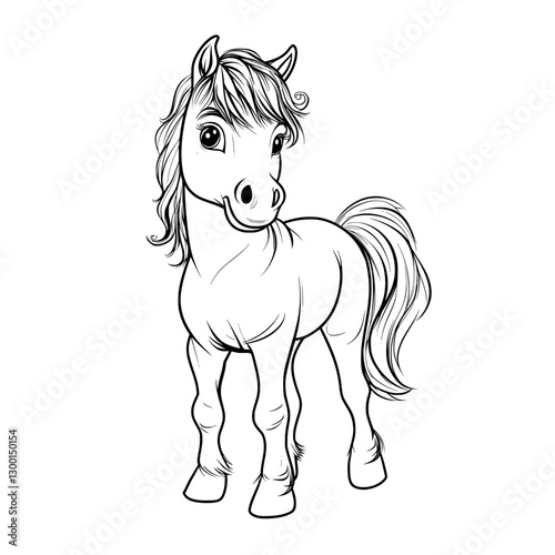 Adorable Pony Illustration: An endearing illustration of a charming pony, captured with fine lines and delicate details. The sweet foal stands confidently.