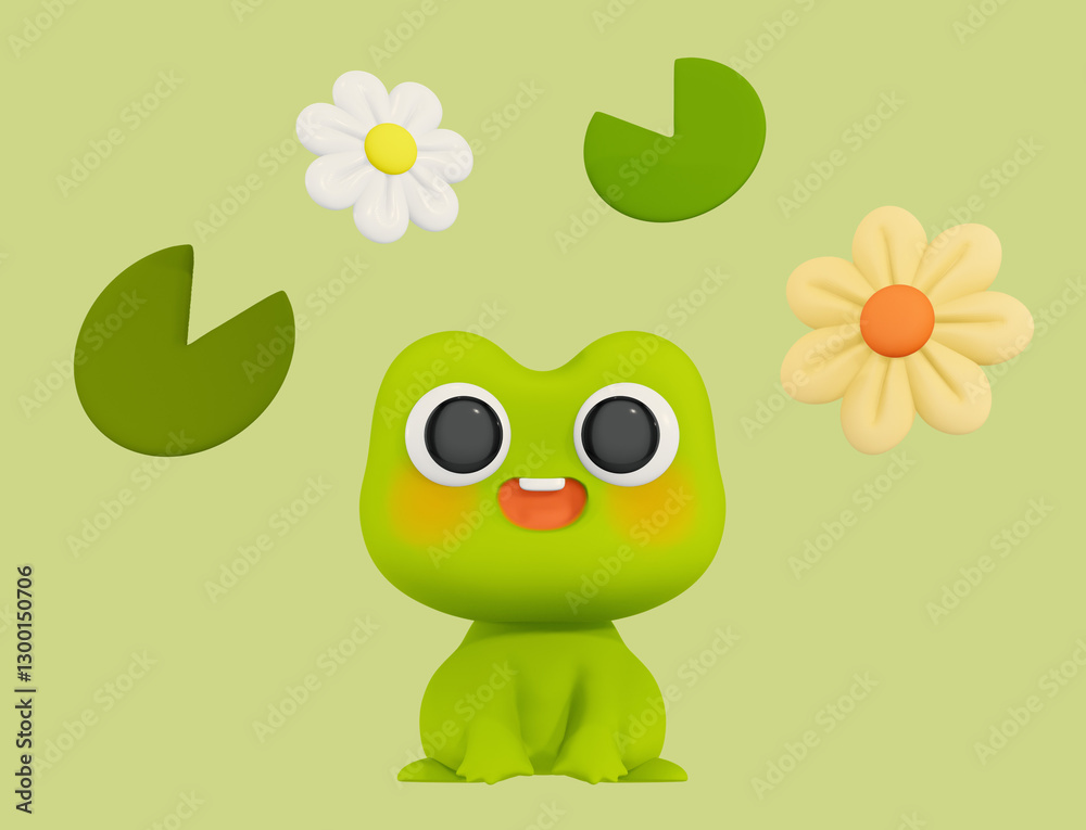 Obraz premium frog, spring, flower, nature, 3d, object