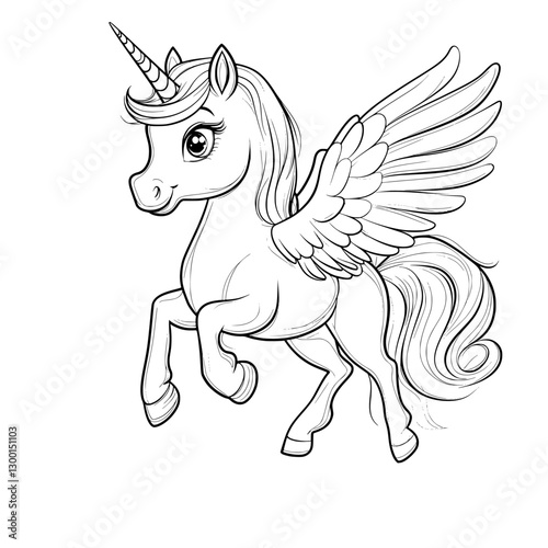 Majestic Unicorn: An exquisite portrayal of a mythical creature, the Unicorn, elegantly depicted with its single horn, feathered wings, and flowing mane, inviting the viewers to a world of magic.