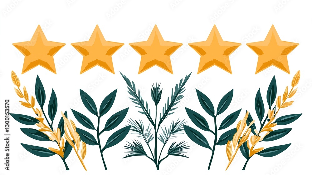 Five Golden Stars with Botanical Elements for Ratings and Reviews Five Golden Stars with Botanical Elements for Ratings and Reviews