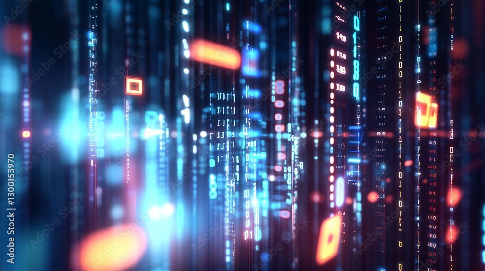 Fototapeta premium Ethereal Code Realms: Luminous Digital Syntax and Cybernetic Atmospheres in Abstract Programming Art