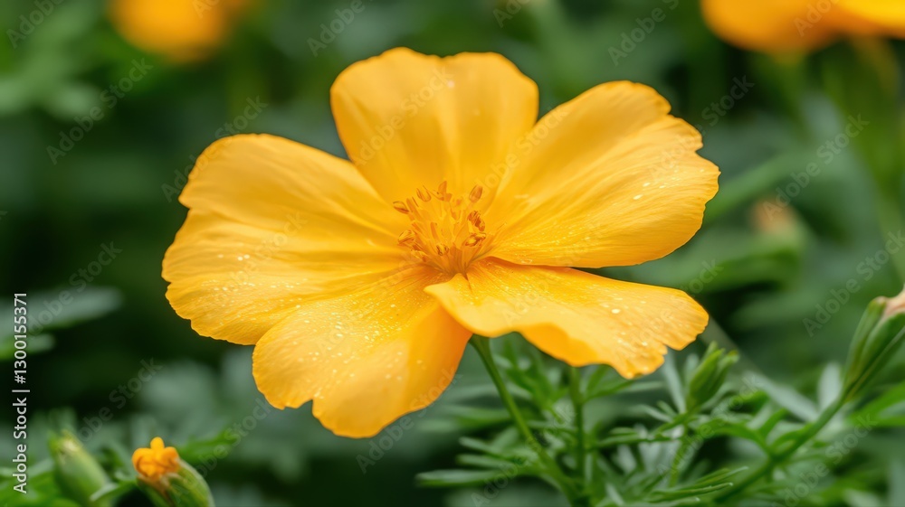 Vibrant Yellow Flower with Dew Drops Close Up Vibrant Yellow Flower with Dew Drops Close Up