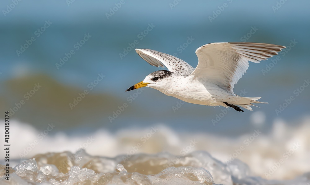 Fototapeta premium White Seabird in Flight Over Ocean Waves