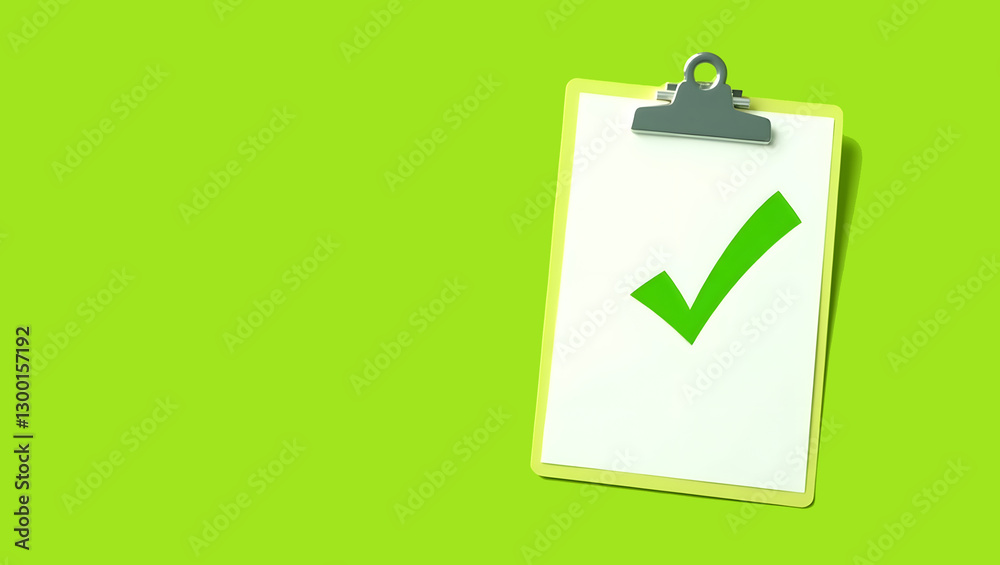 A bright lime green background with a prominently placed white clipboard and bright green checkmarks creates a sense of hope and success. A bright lime green background with a prominently placed white clipboard and bright green checkmarks creates a sense of hope and success.