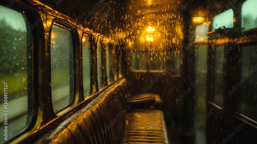 Fototapeta premium Rainy Day Inside Vintage Train Car