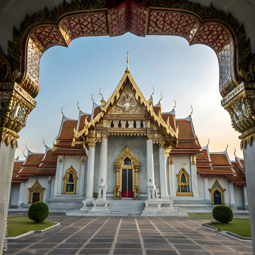 Naklejka premium Wat Benchamabophit, also known as the Marble Temple in Bangkok, Thailand,