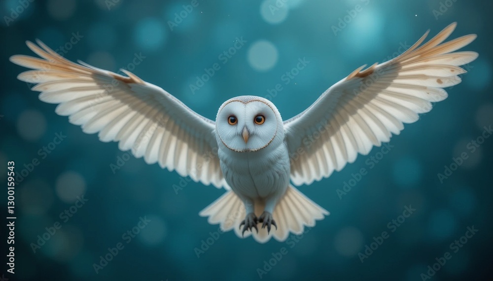 Obraz premium Majestic White Owl Soaring Through Teal Skies