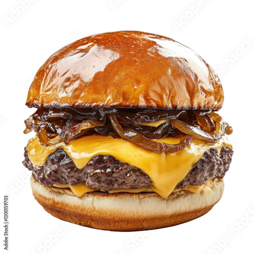 Juicy Double Smash Burger with Melted Cheese and Caramelized Onions