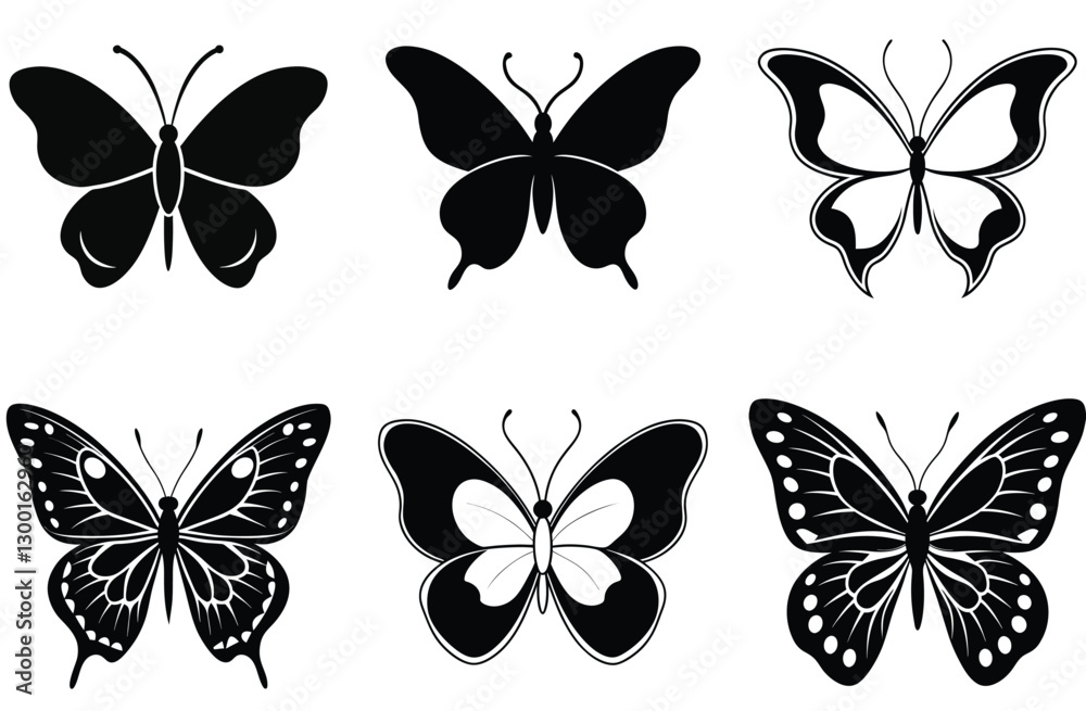 Fototapeta premium Diverse Butterfly Silhouettes with Varying Wing Shapes and Patterns