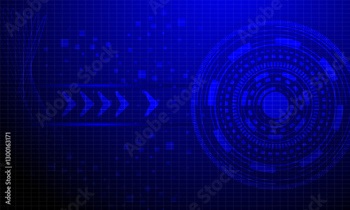 blue arrow with circles lines cyberspace with shine light abstract high technology background