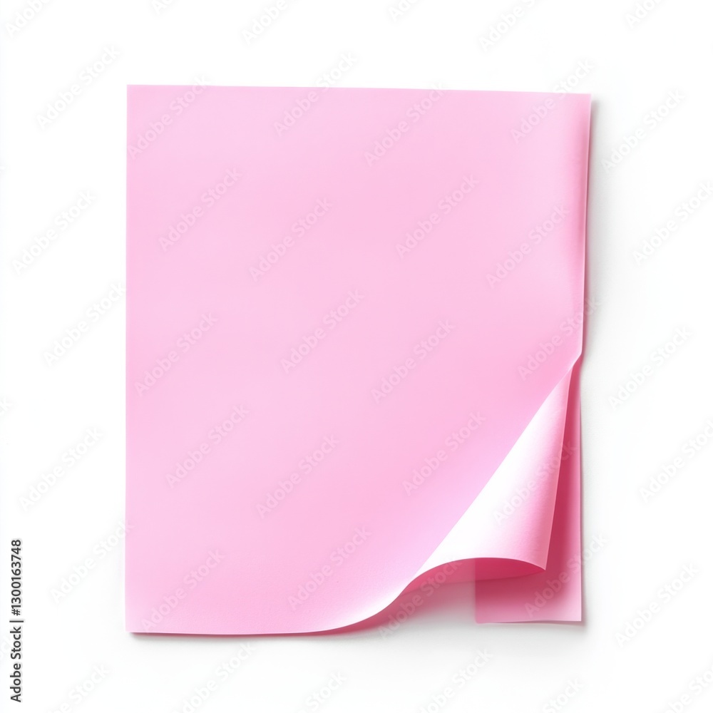 Pink sticky note curled corner, white background, memo, reminder Pink sticky note curled corner, white background, memo, reminder