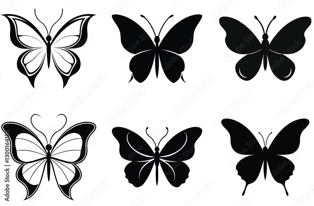 Obraz premium Diverse Butterfly Silhouettes with Varying Wing Shapes and Patterns
