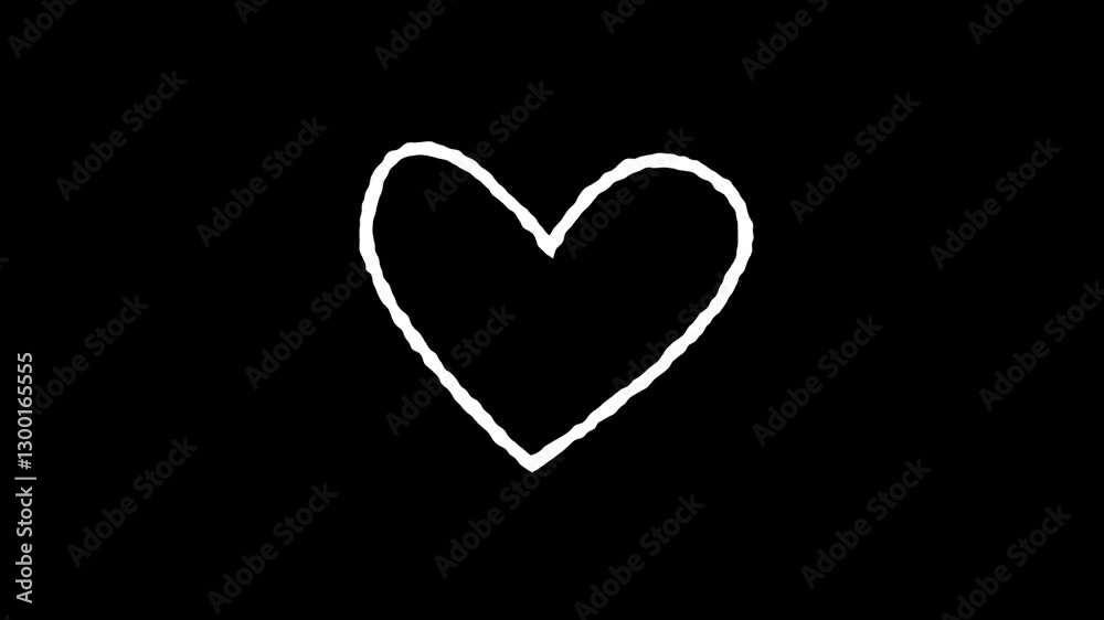 Hand-Drawn  Heart Chalk Sketch Scribble Animation on Black Background in 4K and HD for Love and Romance Designs