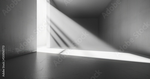 Sunlight white grey abstract room apartment architecture wall floor corner hall corridor shine window beam led neon glowing geometry gloss minimal interior.