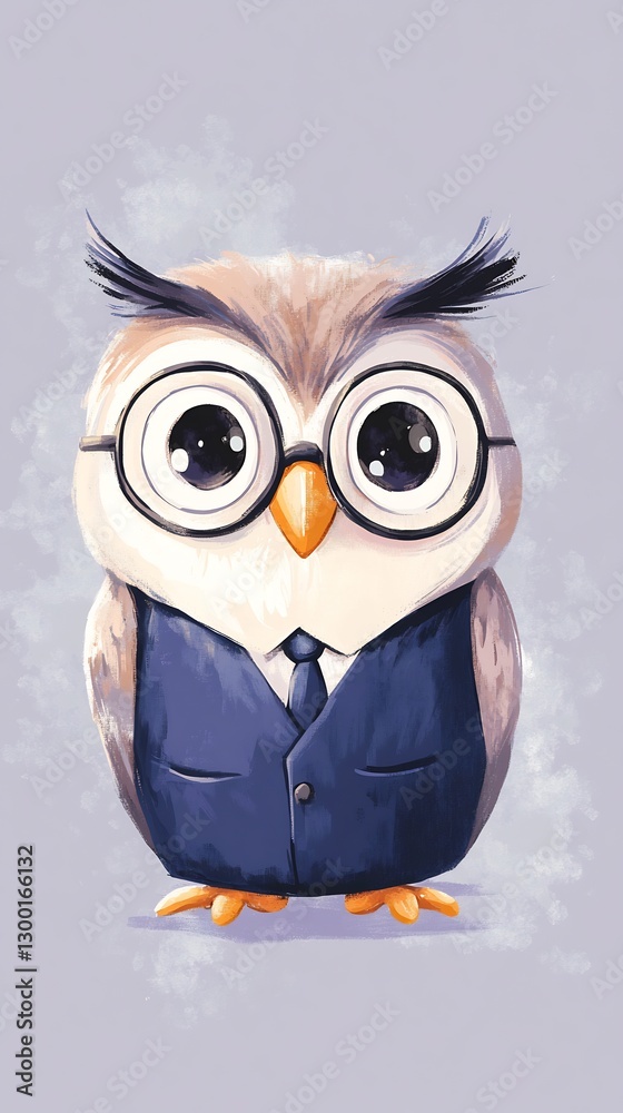 Fototapeta premium owl in navy vest with glasses business consultant