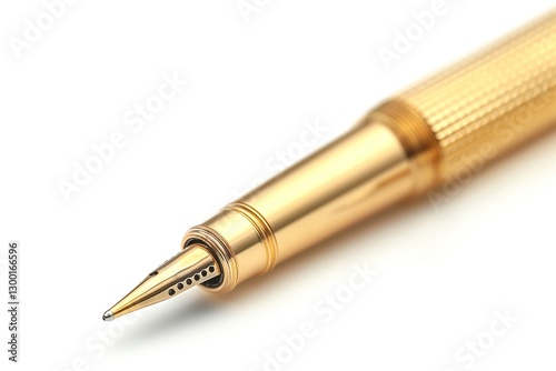 Close-up of a gold-plated fountain pen, highlighting its elegant design and fine tip. photo