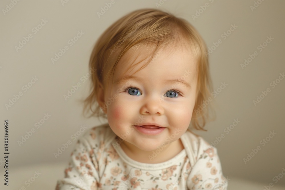 Adorable smiling baby girl with light brown hair and blue eyes, radiating joy and innocence. Adorable smiling baby girl with light brown hair and blue eyes, radiating joy and innocence.