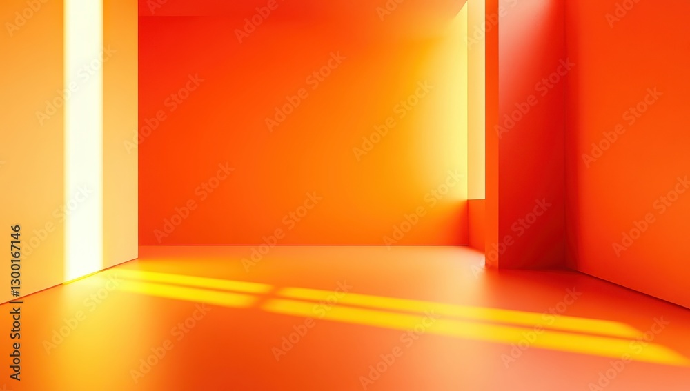 Bright Orange Interior Space with Smooth Textures and Light Beams Illuminating the Walls and Floor in a Minimalist Style Bright Orange Interior Space with Smooth Textures and Light Beams Illuminating the Walls and Floor in a Minimalist Style