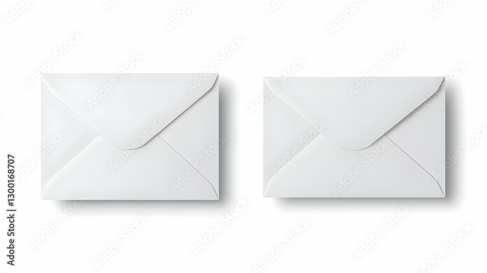 Two White Paper Envelopes Isolated on a White Background with Shadows Two White Paper Envelopes Isolated on a White Background with Shadows