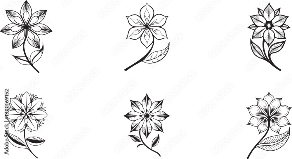 Obraz premium Simple flower silhouette set collection flat vector illustration