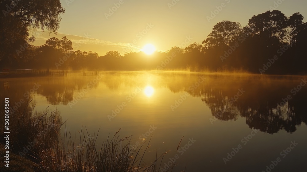 Sunrise reflection over calm lake nature scene tranquil environment early morning view Sunrise reflection over calm lake nature scene tranquil environment early morning view