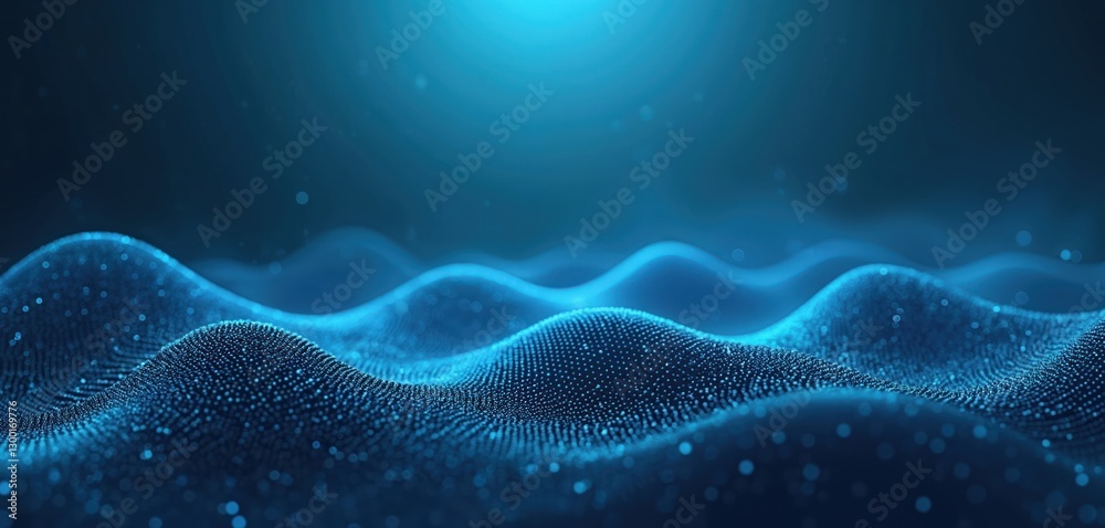Abstract digital technology concept illustration with motion waving dots texture. Blue defocused cyberspace background. Futuristic three-dimensional computer network design, connection datum, Abstract digital technology concept illustration with motion waving dots texture. Blue defocused cyberspace background. Futuristic three-dimensional computer network design, connection datum,