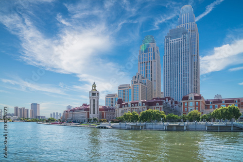 Fotografía The urban architectural skyline, modern bridges, and Haihe River scenery of Tian