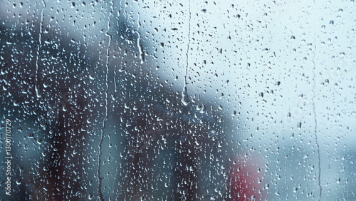 The glass window view full of the water droplets in the rainy day
