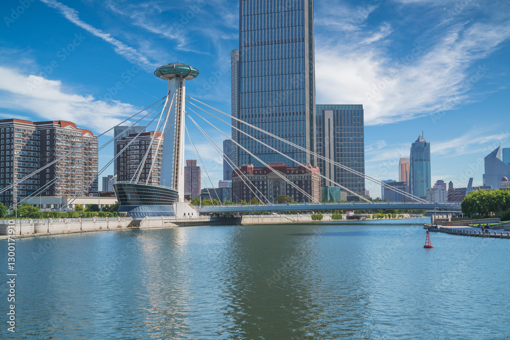 The urban architectural skyline, modern bridges, and Haihe River scenery of Tianjin, China on August 11, 2024 The urban architectural skyline, modern bridges, and Haihe River scenery of Tianjin, China on August 11, 2024