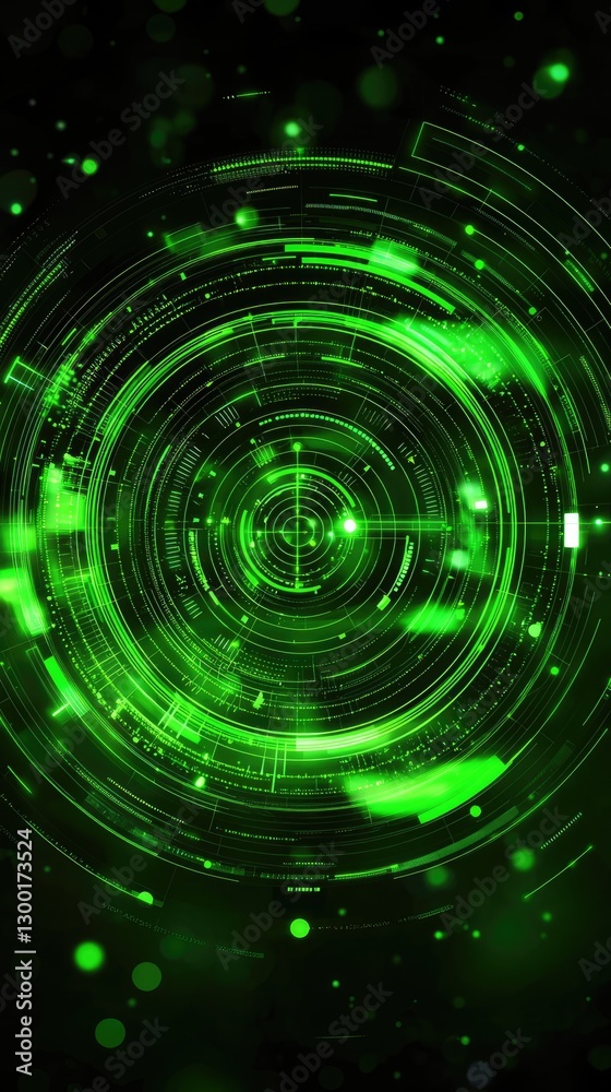 Obraz premium Abstract green light circles, technology, futuristic background, digital art, website design