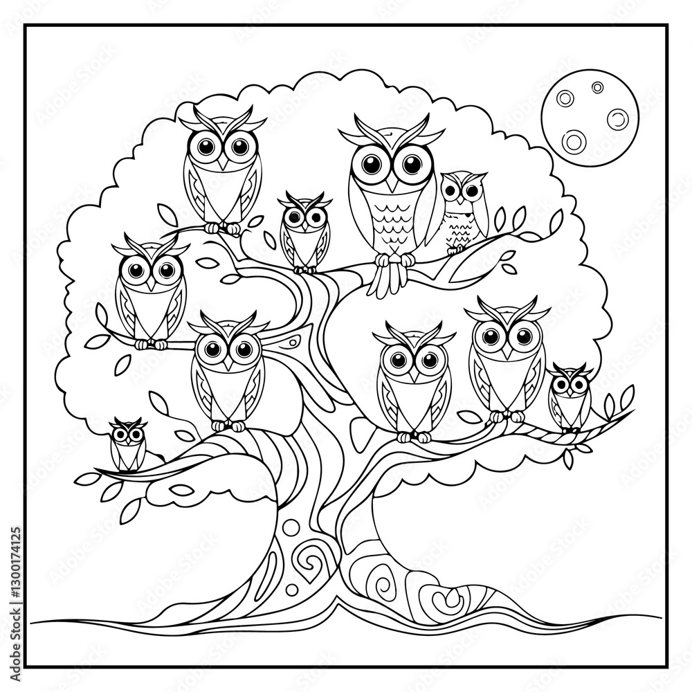 Fototapeta premium Cute Owl Bold and Easy Coloring Book for Kids and Adults