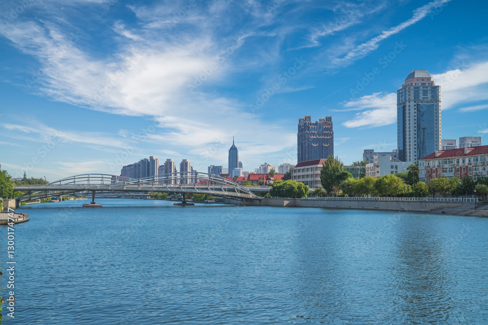 The urban architectural skyline, modern bridges, and Haihe River scenery of Tianjin, China on August 11, 2024 The urban architectural skyline, modern bridges, and Haihe River scenery of Tianjin, China on August 11, 2024