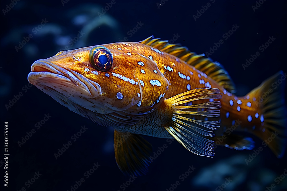 Fototapeta premium Spotted Fish In Dark Blue Aquarium