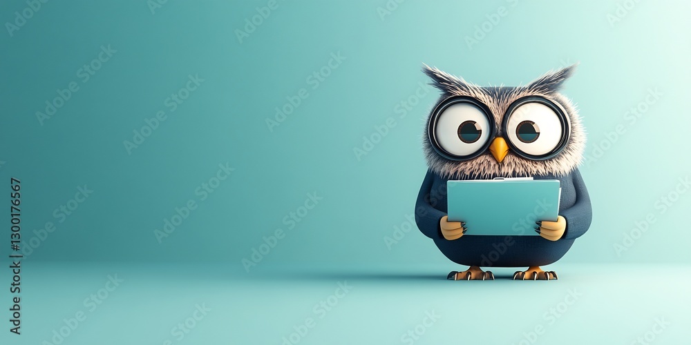 Obraz premium Owl finance consultant analyzing reports