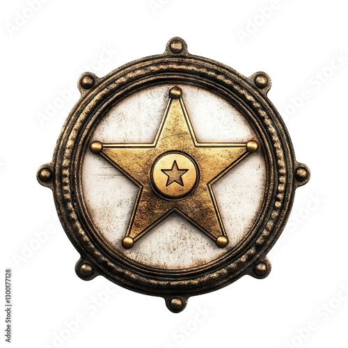 Vintage sheriff badge, isolated on transparent cutout background