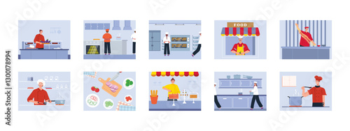 Chef set illustrations. Flat vector illustrations concept.