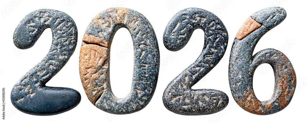 2026 made of natural stones, isolated on transparent cutout background 2026 made of natural stones, isolated on transparent cutout background