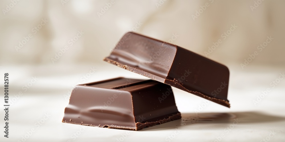 Two pieces of chocolate stacked on top of each other. Two pieces of chocolate stacked on top of each other.