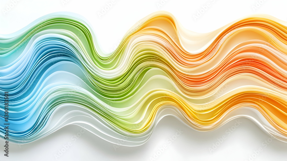 Fototapeta premium Colorful paper wave abstract design, vibrant gradient, white background, flowing texture, website banner