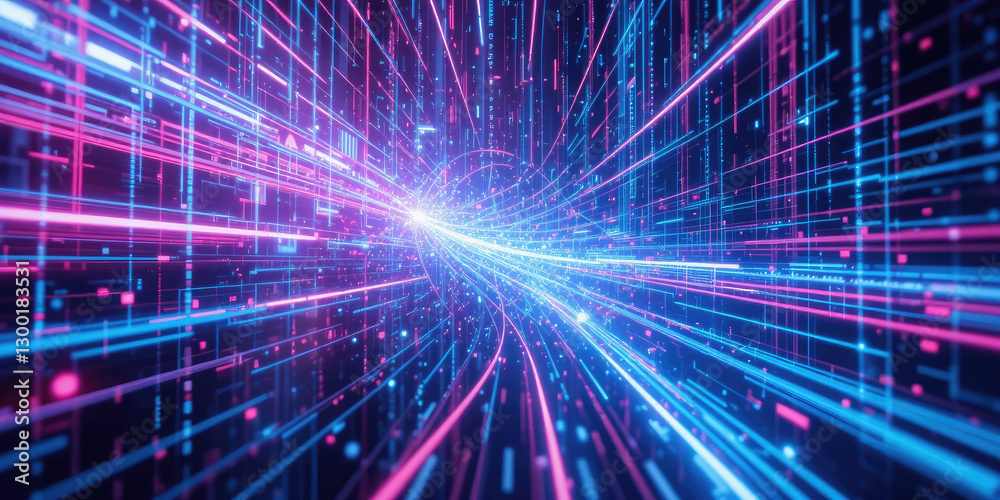 Naklejka premium Futuristic Digital Matrix, Cyber Network & Data Stream Technology Background.