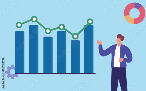 businessman with graph describe to grow up plan