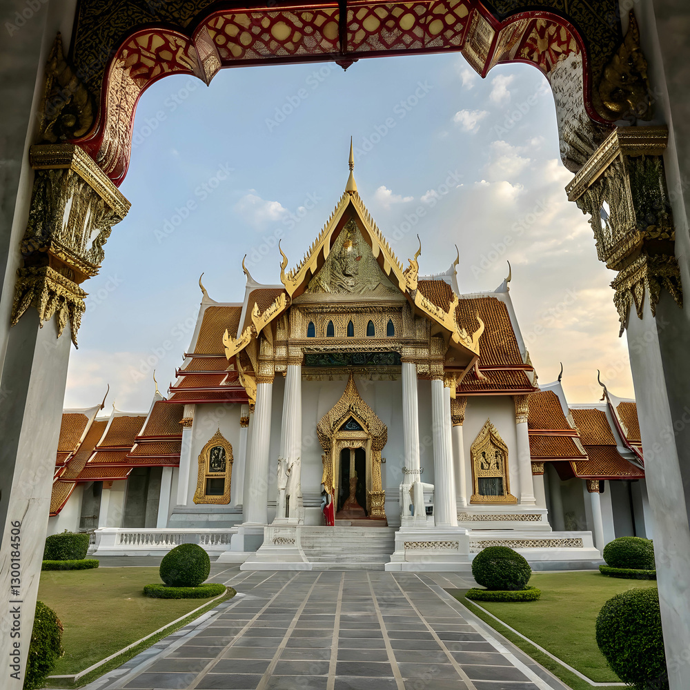 Fototapeta premium Wat Benchamabophit, also known as the Marble Temple in Bangkok, Thailand,