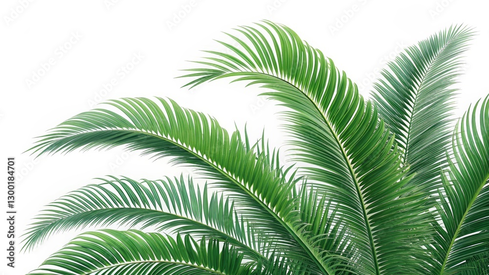Fototapeta premium Lush Green Palm Fronds Tropical Leaf Composition, Isolated, Botany, Nature, Palm Tree ,tropical plants, foliage