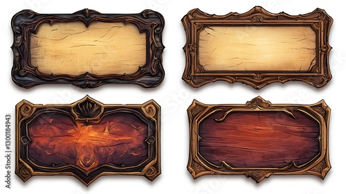 Vintage Decorative Frames for Game Sports Card Templates with Ornate Designs and Textures