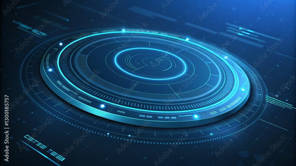 Fototapeta premium Circular Tech HUD Interface 3D Digital Design, Futuristic Concept, Blue Neon, Sci-fi, Technology UI, UX