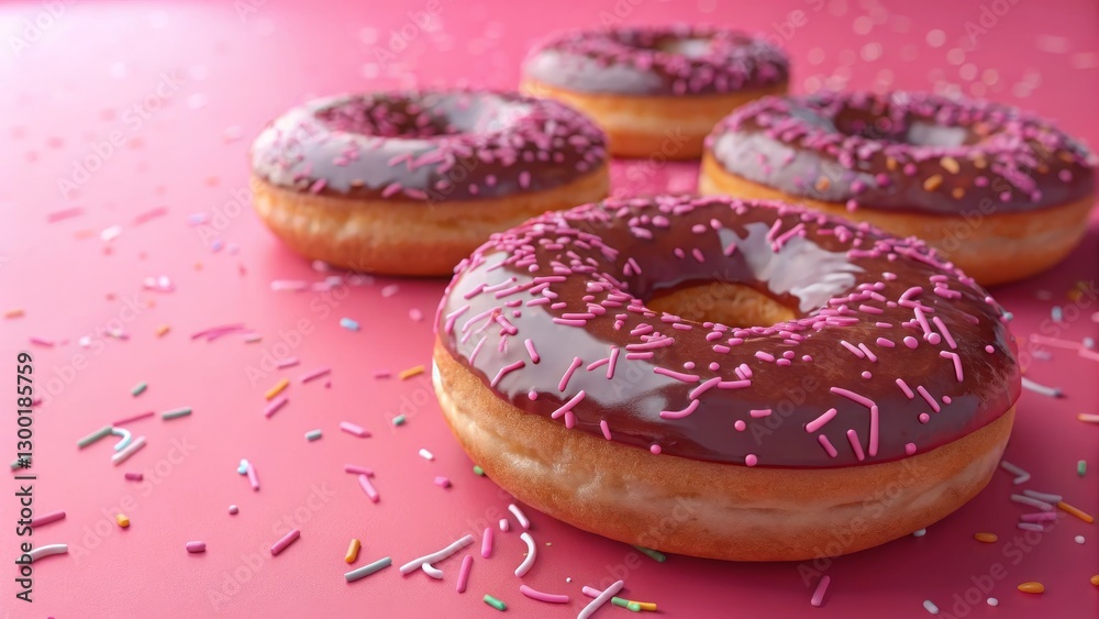 Chocolate Glazed Donuts with Pink Sprinkles 3D Render, Close-up Composition, Sweet Treats, Dessert Photography, Donuts, Sprinkles Donuts, 3D rendering Chocolate Glazed Donuts with Pink Sprinkles 3D Render, Close-up Composition, Sweet Treats, Dessert Photography, Donuts, Sprinkles Donuts, 3D rendering